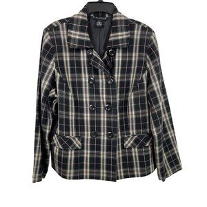 Dialogue Womens 1X Black Plaid Double-Breasted Blazer Coat With Notch Lapel